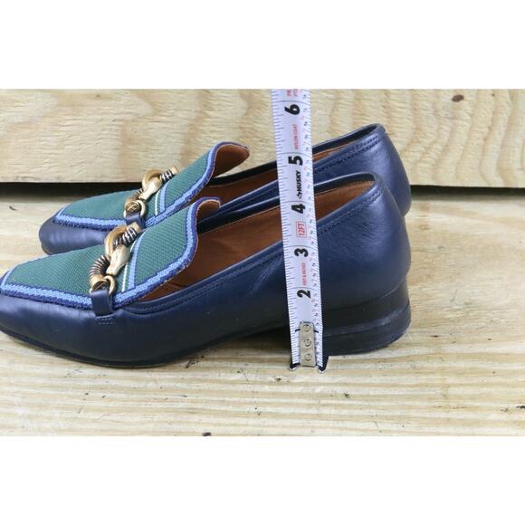 Tory Burch Loafers Women 7 M Blue Leather Green Rhinestone Jessa Horse Bit Flats - Picture 8 of 10